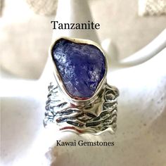 Raw Tanzanite Contemporary Style Adjustable Ring Argentium .925 Sterling Silver Intentional Oxidation Bezel Setting Handcrafted In India - Silver Stackable Gemstones For Gift, Silver Stackable Gemstones As A Gift, Silver Tanzanite Jewelry Gift, Unique Tanzanite Jewelry Gift, Unique Tanzanite Jewelry For Gifts, Handmade Tanzanite Jewelry For Anniversary, Unique Untreated Sterling Silver Gemstones, Silver Fusion Gemstones For Anniversary, Silver Gemstones For Anniversary In Fusion Style