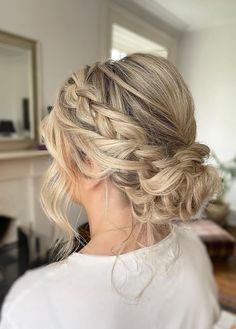 Hair Up Styles For Bridesmaids, Medium Length Updo Wedding Bridesmaid, Bridesmaid Hairstyles Low Updo, Bridesmaids Hair Styles Updo, Cute Bridesmaid Hairstyles Up Dos, Wedding Hairstyles French Braid, Cute Bridesmaid Updos, Western Bridal Hair Updo, Casual Hair For Wedding Guest