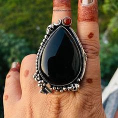 Handmade Black Skull Ring As Gift, Handmade Black Skull Ring For Gift, Gothic Onyx Ring With Gemstone, Gothic Onyx Gemstone Ring, Unique Handmade Black Skull Ring, Handmade Black Skull Ring, Carnelian Ring, Big Rings, Black Onyx Ring