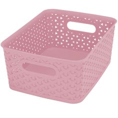 a pink plastic basket on a white background