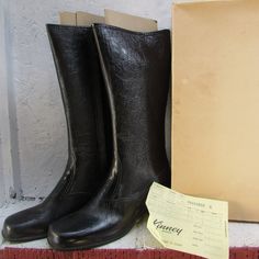 Vintage Pair of Women's Vinyl Waterproof Boots from Kinney's Shoes. Size 8M in Original Box This is a very nice pair of vintage women's winter boots from Kinney's Shoes.  These have only been worn a few times showing only very light wear on the back edges of each boot heel.  Bottoms are marked Guaranteed Waterproof Size 8.  The inside zippers measure 10-1/2" in length and both are in very good working order.  Each boot still has its original cardboard insert in place.  The inside of the boots are lined with a felt-like material.  These are probably considered winter boots but I think they would also work as a rain boot. Measurements:  14-1/2" in height                                 3-3/8" across the widest part of the foot                               10" from front to back of boot (toe Back Edges, Women's Winter Boots, Old Hollywood Style, Vintage Enamelware, Old Dressers, Love Jeans, Winter Boots Women, Waterproof Boots, Rain And Snow Boots