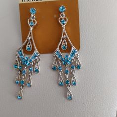 Never Worn Nwt Jewelry Blue, Blue Rhinestones, Rhinestone Earrings, Earrings Color, Blue And Silver, Color Blue, Jewelry Earrings, Women Jewelry, Silver