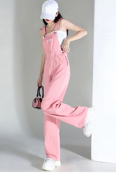 Loose Wide Leg Pink Denim Jumpsuits – Tomscloth Casual Fitted Overalls, Casual Fitted Overall Pants, Casual Full-length Overalls With Pockets, Casual Full Length Solid Jumpsuits And Rompers, Cotton Full-length Relaxed Fit Overalls, Cotton Full-length Overalls With Pockets, Cotton Full Length Relaxed Fit Overalls, Cotton Jumpsuits And Rompers In Relaxed Fit, High Waist Overalls For Spring