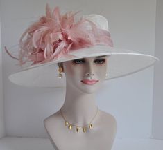 Church Kentucky Derby Carriage Tea Party Wedding Wide Brim | Etsy Elegant Pink Adjustable Fedora, Elegant Adjustable Pink Fedora, Elegant Pink Wide Brim Fedora, Elegant Pink Brimmed Fedora, Elegant Pink Fedora For Summer, Elegant Pink Summer Fedora, White Fedora For Spring Party, White Panama Hat For Kentucky Derby And Garden Parties, White Panama Hat For Kentucky Derby Garden Party