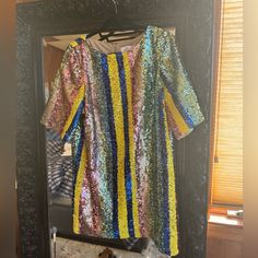 Brand: One33 Social - Sequin Dress, Multicolored , New Condition, Never Worn W/ Tags - Size Womens Us 12 - Mini/Midi Acqua Sequin Dress - Fast And Reliable Shipping Fitted Multicolor Midi Dress For Party Season, Multicolor Short Sleeve Midi Dress For Evening, Multicolor Short Sleeve Midi Dress For Party, Multicolor Short Sleeve Dress For Party, Multicolor Knee-length Mini Dress For Party, Multicolor Knee-length Mini Dress For Night Out, Multicolor Spring Festive Dresses, Multicolor Mini Dress For Holiday, Multicolor Short Sleeve Mini Dress For Party