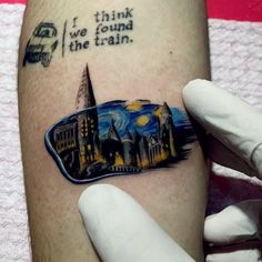 a person with a tattoo on their arm and the words i think we found the train