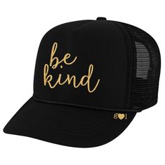 A little KINDNESS goes a LONG way <3 This hat comes as shown in black with gold glitter font, but can also be customized with your choice of hat color and gold or silver glitter. **If you would like a color other than the one shown, please submit a note with your order specifying your hat color choice and if you would like it with silver or gold glitter.** Please note, these items are custom made to order, and will take approximately 1 week to create your custom hat. Hat Colors (two tone or soli Trendy Gold Baseball Cap With Curved Brim, Trendy Adjustable Gold Baseball Cap, Trendy Personalized Black Hat, Gold Snapback Hat With Curved Brim, Gold Adjustable Snapback Hat With Curved Brim, Gold Curved Brim Adjustable Snapback Hat, Adjustable Gold Snapback Hat, Adjustable Gold Snapback Baseball Cap, Gold Adjustable Snapback Hat