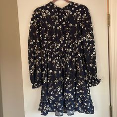 Amazon Dress, Unsure Of Brand. Never Worn. Polyester Chic Blue Floral Dress For Casual Occasions, Blue Flowy Mini Dress For Fall, Blue Long Sleeve Floral Dress For Brunch, Chic Blue Floral Dress For Daywear, Blue Floral Long Sleeve Flowy Dress, Blue Long Sleeve Casual Floral Dress, Red Dress Sleeves, Tropical Print Maxi Dress, Amazon Dresses