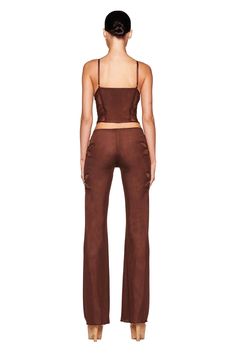 KELLER PANT - BROWN | I.AM.GIA Flower Cutout, Mesh Pants, Corset Style Tops, I Am Gia, Festival Dress, Corset Style, Romper Pants, Skirts For Sale, Chocolate Brown