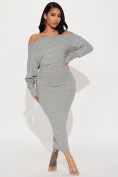 Available In Heather Grey. Ankle Maxi Dress Off Shoulder Long Sleeves Stretch 80% Rayon 16% Polyester 4% Spandex Imported | Keeping It Cozy Maxi Dress in Heather Grey size XL by Fashion Nova Dress Off Shoulder Long, Lounge Fashion, Gold Maxi Dress, Max Dress, Grey Maxi, Sequin Formal Dress, Cozy Dress, Embroidered Lace Dress, Dress Off Shoulder