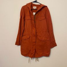 New With Tags Size X-Small Beautiful Burnt Orange Color Drawstring On Waist Zipper And Button Closer Mid Thigh Length Cheap Corduroy Outerwear With Buttoned Pockets, Burnt Orange Color, Utility Jacket, Burnt Orange, Orange Color, New Color, Women's Blazer, Jackets For Women, Loft