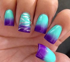 Ombré nails 💜💅 Teal Purple Nails, Purple And Turquoise Nails, Aqua And Purple Nails, Teal And Orange Ombre Nails, Aqua Blue Ombre Nails, Purple To Blue Ombre Nails, Purple And Teal Nails Designs, Teal Blue Ombre Nails, Purple And Teal Nails