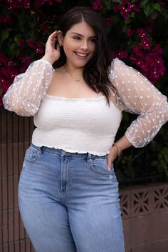 LANA White Polka Dot Puff Sleeve Top - The Gypsy Bazaar Puffy Sleeves Top Outfit, White Sheer Top Outfit, Puff Sleeve Top Outfit, Sheer Top Outfit, Puffy Sleeves Top, Puffed Sleeve Top, White Sheer Top, Brown Polka Dots, Wrist Wear