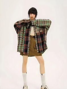 Trendy Plaid Cotton Outerwear, Oversized Alternative Cotton Outerwear, Trendy Flannel Long Sleeve Shirt, Plaid Patchwork Flannel Shirt For Fall, Punk Long Sleeve Shirt For Alternative Fashion, Long Sleeve Punk Shirt For Alternative Fashion, Long Sleeve Plaid Shirt For Streetwear, Oversized Casual Patchwork Shirt, Casual Oversized Patchwork Shirt