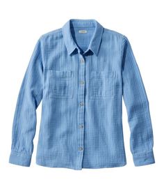 Women's Cloud Gauze Shirt, Long-Sleeve | Shirts & Tops at L.L.Bean Daywear Long Sleeve Tops With Crinkle Texture, Long Sleeve Tops With Crinkle Texture For Daywear, Summer Cotton Shirt With Crinkle Texture, Casual Crinkle Texture Button-up Tops, Casual Button-up Top With Crinkle Texture, Comfortable Cotton Tops For Daywear, Casual Crinkle Texture Shirt For Spring, Casual Crinkle Texture Top For Daywear, Fall Cotton Tops With Crinkle Texture