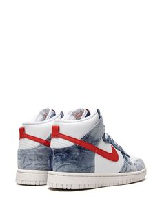 Find NIKE Dunk High Washed Denim Sneakers on Editorialist. white leather/cotton signature Swoosh logo detail contrasting panel detail round toe front lace-up fastening logo patch at the tongue ankle-length branded insole rubber sole These styles are supplied by a premium sneaker marketplace. Stocking only the most sought-after footwear, they source and curate some of the most hard to find sneakers from around the world. Nike Casual High-top Sneakers For Streetwear, Casual Sneakers With Vulcanized Sole For Streetwear, Nike Custom Sneakers With Vulcanized Sole For Streetwear, Urban Blue High-top Sneakers With Gum Sole, Casual Streetwear Sneakers With Laces, Nike Lace-up Skate Shoes For Streetwear, High-top Sneakers With Vulcanized Sole For Streetwear, Mid-top Sneakers With Gum Sole For Streetwear, High-top Sneakers For Streetwear With Laces