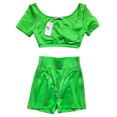 2 Piece Festival Outfit Crop Top & Biker Shorts Bright Neon Green New With Tags! Nwt Size Medium Crop Top Shorts, So Real, Crop Top And Shorts, Walker Boots, Garment Bags, Blush Makeup, Biker Shorts, Festival Outfit, 2 Piece Set