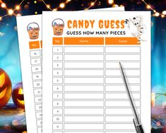 a candy guess game with pumpkins and jack - o'- lanterns