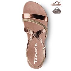 #Sandals #metallic #trend #2016, #shoes, #copper #tamaris Ella Shoes, Indian Shoes, Pretty Sandals, Toe Ring Sandals, Classy Shoes, Shoes Flats Sandals, Faux Leather Heels