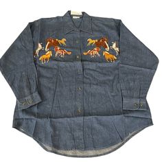 Casey Coleman Women's Ls Denim Shirt Embroidered Horses 100% Cotton, Size S Nwot Condition: New With Tag. See Photos For Actual Item Being Sold And Its Condition. Size: Marked S Armpit To Armpit: 22 In Top Shoulder To Top Shoulder: Length (Top Of Back To Bottom): 29 In Sleeve Length (Top Shoulder To End Of Sleeve): Measurements Are To Be Considered Approx. And Could Differ Depending On How The Measurement Is Preformed. Please Message Me If You Have Any Questions About The Item. #1396 Embroidered Button-up Denim Blue Top, Embroidered Denim Blue Button-up Top, Embroidered Denim Button-up Shirt, Long Sleeve Denim Blue Shirt For Rodeo, Denim Blue Long Sleeve Shirt For Rodeo, Medium Wash Long Sleeve Embroidered Denim Top, Embroidered Denim Blue Top For Fall, Fall Rodeo Denim Shirt, Denim Blue Tops For Rodeo