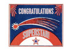 an image of congratulations sign with stars and fireworks on the top, in red white and blue colors