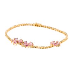 18K Gold Sapphire｜Pink｜Pear Pink Sapphire CTW: 3.00 Natural Diamond Color-Clarity: G Color｜VS Clarity Diamond CTW: 1.00 Bracelet Length: 7 Inches Elegant Rose Gold Bracelet For Formal Occasions, Elegant Pink Gold Bracelet For Formal Occasions, Luxury Pink Diamond Bracelet As Gift, Luxury Pink Diamond Jubilee Bracelet, Pink Fine Jewelry Bracelet For Wedding, Pink Fine Jewelry Bracelets For Wedding, Luxury Pink Wedding Bracelets, Luxury Pink Bracelets For Wedding, Pink Diamond Bracelet For Wedding