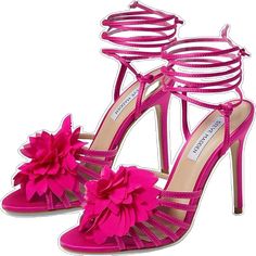 Flower Heels, Ankle Tie Sandals, Steve Madden Shoes Sandals, Fuschia Pink, Black Tie Gala, Steve Madden Sandals, High Leather Boots, Strap Sandals Women, Studded Sandals