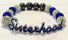 Zeta Phi Beta Blue Crystal Sisterhood Bracelet Blue And White Crystal, Founders Day, Crystal Balls, Zeta Phi Beta, Alpha Kappa Alpha, White Crystals, Hematite Beads, White Crystal, Pink Crystal