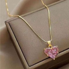 Pink Heart Shaped Crytal Shiny Chain Charm Necklace Cute Fashion Valentine's Day Crystal Pendant Necklace, Crystal Heart Necklace With Clavicle Chain, Heart-shaped Jewel Necklace, Pink Necklaces, Charm Bracelet Watch, Braided Rope Bracelet, Rhinestone Costumes, Silver Watches Women, Heart Band