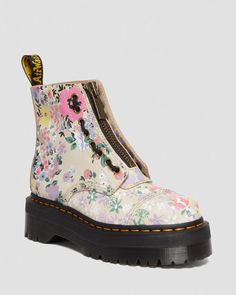 SINCLAIR FLORAL MASH UP LEATHER PLATFORM BOOTS Dr Martens Sinclair, Jadon Boots, Leather Platform Boots, Shoes 2023, Yellow Heels, Ballerina Shoes Flats, Boots Uk, Lace Up Ankle Boots, Ballerina Flats