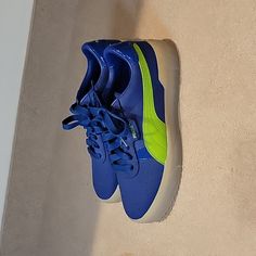 Awesome Puma Sneaker. Great Colors. Blue Puma Sneakers With Round Toe, Blue Puma Sneakers For Sports, Blue Puma Sneakers For Streetwear, Blue Synthetic Sneakers For Athleisure, Casual Blue Puma Sneakers, Shoes Puma, Green Sneakers, Puma Shoes, Puma Sneaker