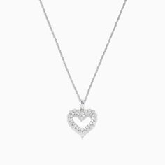 Effy 925 Sterling Silver Diamond Heart Pendant Valentine's Day Cubic Zirconia Jewelry With Heart Charm, Valentine's Day Heart-cut Heart Beads Jewelry, Fine Jewelry Heart Charm For Valentine's Day, Valentine's Day Fine Jewelry With Heart Charm, Classic White Gold Jewelry With Heart Charm, Fine Jewelry Heart Pendant For Valentine's Day, Heart Cut Jewelry With Heart Charm For Valentine's Day, Classic Round White Gold Heart Necklace, Valentine's Day Fine Jewelry Heart Pendant