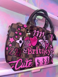 One of a kind hand painted 2000's inspired mini faux leather bag  Message for custom orders  Purchase on Ig @11.11earth for cheaper price x Pink Y2k Bag For Everyday Use, Y2k Style Pink Bag For Everyday Use, Y2k Style Pink Rectangular Bag, Y2k Pink Rectangular Bag, Pink Y2k Rectangular Bag, Pink Rectangular Y2k Bag, Daily Use Pink Hand Painted Bag, 2000s Bags, Ig 11