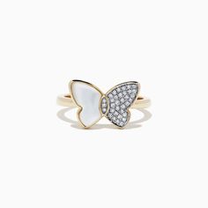 Effy Nature 14K Gold Mother of Pearl and Diamond Ring, 0.11 TCW Elegant 14k Gold Butterfly Ring For Anniversary, Luxury Diamond Butterfly Ring In Yellow Gold, Luxury Yellow Gold Diamond Butterfly Ring, White 14k Gold Diamond Ring With Vvs Clarity, White 14k Gold Diamond Promise Ring, White 14k Gold Rings With Single Cut Diamonds, Luxury 14k Gold Butterfly Ring For Anniversary, Luxury White Butterfly Ring For Formal Occasions, White Diamond Ring With Polished Finish In 14k Gold