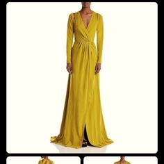 Worn 1x; Still Have Rags Excellent Condition Manufacturer: Yaura Suggested Price: $245.00 Condition: New With Tags Style Type: Sheath Collection: Yaura Sleeve Length: Long Sleeve Closure: Hidden Back Zipper Material: No Material Tag Fabric Type: Specialty: Faux Wrap Yellow V-neck Maxi Dress For Wedding, Floor-length Evening Dress For Fall Dinner, Fall Floor-length Evening Dress For Dinner, Yellow V-neck Party Gown, Yellow Spring Party Gown, Yellow A-line Maxi Dress For Wedding, Chic Yellow Maxi Dress For Wedding, Gold Fitted Long Sleeve Maxi Dress, Elegant Yellow Maxi Dress For Formal Occasions