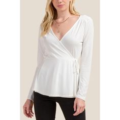 Alya “Natalia” Fitted V-neck Top For Spring Layering, Chic White V-neck Wrap Top, Elegant Wrap Top For Layering, Chic V-neck Top For Spring Layering, Elegant Wrap Top For Spring Layering, Elegant Spring Wrap Top For Layering, Versatile White Wrap Top, Chic White Long Sleeve Wrap Top, Casual Wrap Top For Layering