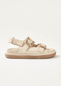 Harper - Beige Leather Sandals | ALOHAS Europe Summer Outfits, Sustainable Shoes, Two Strap Sandals, Vegan Boots, Sustainable Leather, Chunky Sandals, Slingback Sandals, Colored Leather, Slingback Sandal