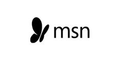 the msn logo is shown in black and white, with an orange butterfly on it