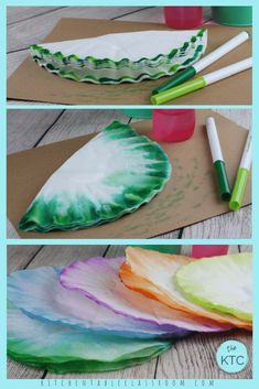 paper plate crafts for kids with watercolors and crayons on the table