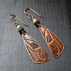 Turquoise Earrings Copper Earrings Etched Copper Earrings - Etsy Etched Copper Jewelry, Copper Jewelry Diy, Copper Enameling, Copper Earrings Handmade, Cold Connections, Copper Etching, Enameled Earrings, Etched Jewelry, Medicine Pouch