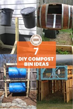 several diy compost bins are shown with text overlay that reads 7 diy compost bin ideas