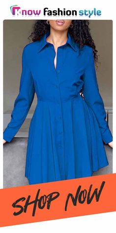 #knowfashionstyle #TurndownCollar #Dresses Long Sleeve Shift Mini Dress In Solid Color, Solid Color Shift Dress With Long Sleeves, Solid Color Long Sleeve Shift Dress, Long Sleeve Shift Dresses In Solid Color, Fitted Knee-length Shirt Dress In Solid Color, Fitted Knee-length Solid Color Shirt Dress, Fitted Knee-length Shirt Dress, Solid Long Sleeve Shirt Dress For Office, Solid Color Long Sleeve Shirt Dress For Work