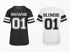 Brownie Blondie mesh trikot shirts with Print ! Gift idea for bff's or sisters! Material: 100% Polyester size XS-XL, available in black and white PRICE IS FOR ONE SHIRT  Every Shirt is brand-new and hand printed ! Only available in my shop ! Visit my Shop ! Many more beautiful Shirts ! Any questions? Ask me ! Email: kontakt@tachinedas-kreativshop.com Brownie Blondie, Best Friend Matching Shirts, Bestie Outfits, Matching Outfits Best Friend, Matching Shirts, Aesthetic Outfits, Sister Gifts, Matching Outfits, Shirt Price