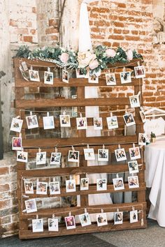 Wooden Pallet Photo Wall Boho Rustic Barn Wedding Terri ampLori wedding weddingdecor Pallet Photo Wall Wedding, Rustic Boho Wedding Signs, Photo Board At Wedding, Wedding Photos Decoration, Pallet With Pictures For Wedding, Wedding Wall For Pictures, Wooden Pallet Photo Display, Photo Pallet Wedding, Picture Boards For Weddings