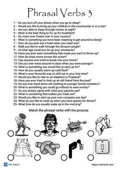 phrasal verb conversation questions Speech Language Activities, English Activities For Kids