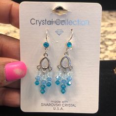 Very Pretty Crystal Collection Blue And Silver Earrings Made With Swarovski Crystal Nwt Nickel Free Blue Crystal Earrings, Nickel-free Blue Crystal Earrings, Pumpkins Crafts, Blue And Silver Earrings, Diy Pumpkins, Kitten Earrings, Crystal Teardrop Earrings, Beaded Earrings Diy, Turquoise Drop Earrings