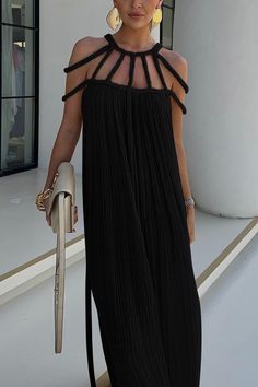 Braids To The Back, Column Gown, Vacation Wear, White Maxi Dresses, Fit Style, Black Maxi Dress, Round Collar, Sleeve Type, Collar Style