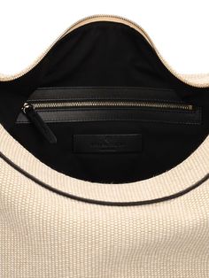 Height: 27.5cm Width: 34cm. Single top handle. Top zip closure. Leather trim Luxury Structured Shoulder Bag With Leather Handles, Designer Hobo Bag With Round Handle, Designer Travel Hobo Bag With Zipper, Luxury Structured Hobo Bag, Luxury Hobo Bag With Top Carry Handle, Designer Beige Satchel With Zipper Closure, Designer Hobo Bag With Detachable Strap And Round Handle, Designer Beige Shoulder Bag With Zipper, Designer Beige Shoulder Bag With Zipper Closure