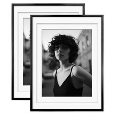 black and white photograph of a woman with curly hair