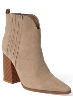 WESTERN BLOCK HEEL BOOTIES in Natural | VENUS Western Booties With Stacked Heel For Spring, Western Style Booties With Stacked Heel For Spring, Western Block Heel Boots For Fall, Spring Ankle Boots With Stacked Heel, Chic Fitted Booties With Stacked Heel, Ankle Boots With Stacked Heel For Spring, Trendy Summer Boots With Block Heel, Western Summer Boots With Block Heel, Western Block Heel Summer Boots